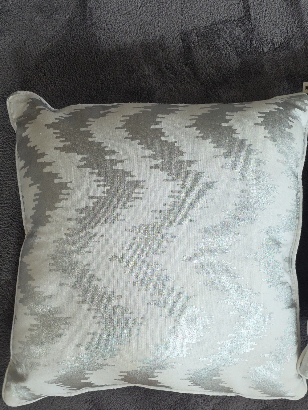 Silver and White Zigzag Decorative Throw Pillows